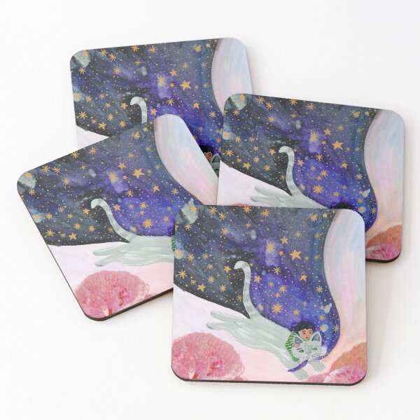 Item preview, Boy Riding a Cat Through the Stars - Whimsical Art Print Illustration Watercolor Art by Jemma Jamie Skidmore designed and sold by Jemma Jamie Skidmore.