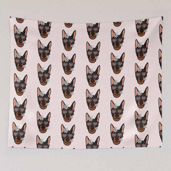 Item preview, Beauceron Retro Dog with Heart Shaped Checkered Glasses and White flowers  designed and sold by MrsCreative1.