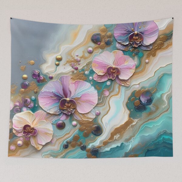 Item preview, Acrylic Pour Art With Pink Orchids Floral  designed and sold by fitnesstee.