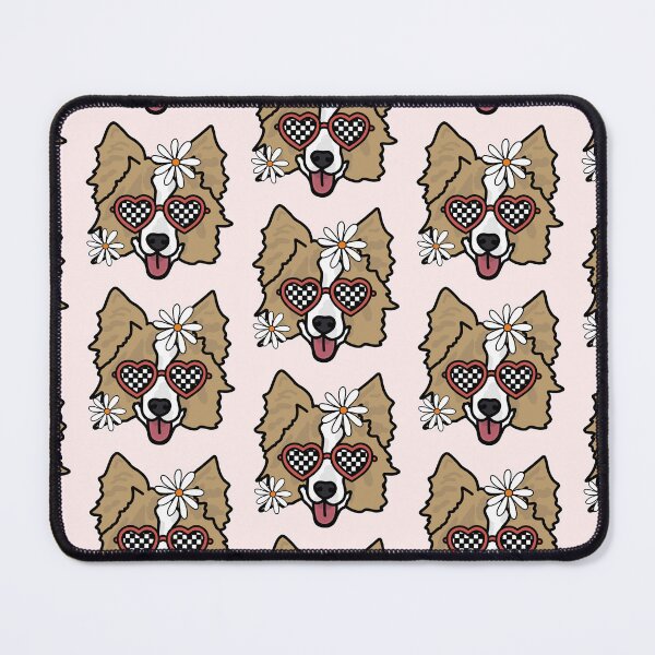 Item preview, Border Collie Light Brown Dog with Heart Shaped Checkered Glasses and White flowers  designed and sold by MrsCreative1.