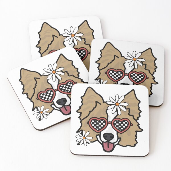 Item preview, Border Collie Light Brown Dog with Heart Shaped Checkered Glasses and White flowers  designed and sold by MrsCreative1.