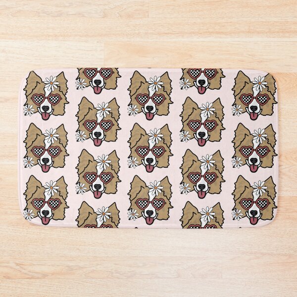 Item preview, Border Collie Light Brown Dog with Heart Shaped Checkered Glasses and White flowers  designed and sold by MrsCreative1.