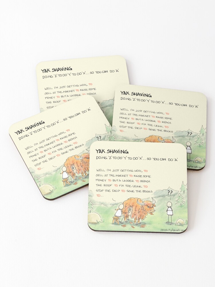 Thumbnail 1 of 5, Coasters (Set of 4), Yak shaving designed and sold by sketchplanator.
