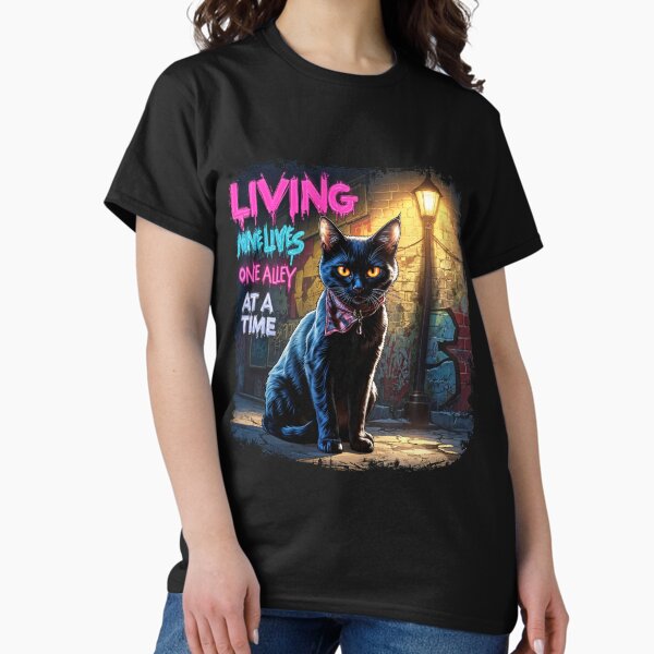 Vista previa del artículo con la obra «Vivir nueve vidas, un callejón a la vez Diseño genial de gatos», diseñado y vendido por MindM.