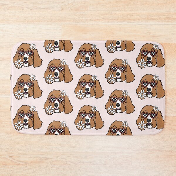 Item preview, Cavoodle Retro Dog with Heart Shaped Checkered Glasses and White flowers  designed and sold by MrsCreative1.