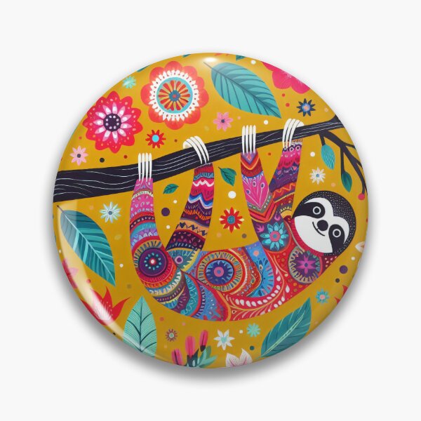 Item preview, Scandinavian Folk Art cute pretty patterned happy Sloth just hanging out by heidiannemorris designed and sold by FOLK ART FUSION by heidiannemorris.