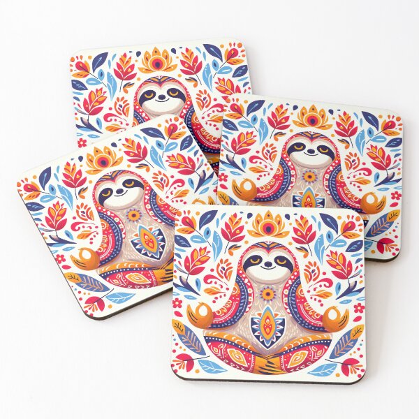 Item preview, Scandinavian Folk Art cute meditating Sloth designed and sold by FOLK ART FUSION by heidiannemorris.