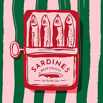 Artwork thumbnail, Sardines, colourful maximalist vintage food design by KittyStrand