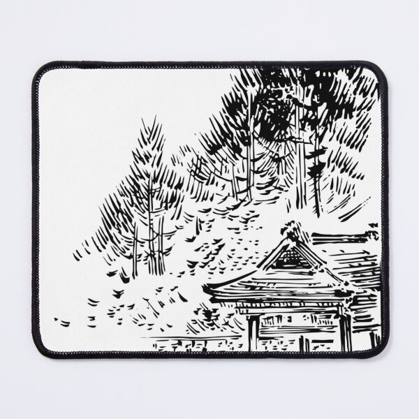Item preview, "Traditional Gate Amidst Trees - Ink Sketch of a Mountain Path" designed and sold by El-kaeed.