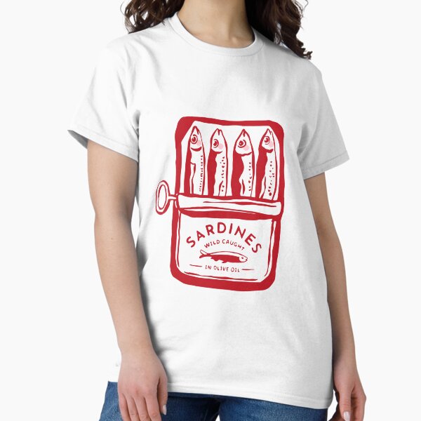 Vista previa del artículo con la obra «Sardinas, diseño de comida vintage maximalista y colorido», diseñado y vendido por KittyStrand.