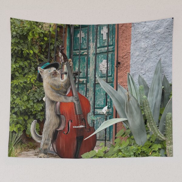 Item preview, Double Bass Stand Up Bass Guitar Player Cat in Hat designed and sold by oz10.