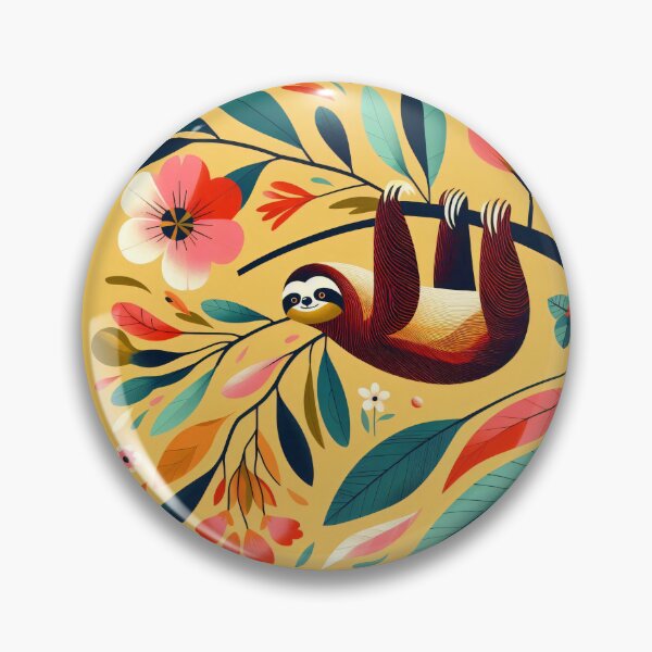 Item preview, Scandinavian Folk Art cute pretty patterned happy Sloth just hanging out by heidiannemorris designed and sold by FOLK ART FUSION by heidiannemorris.