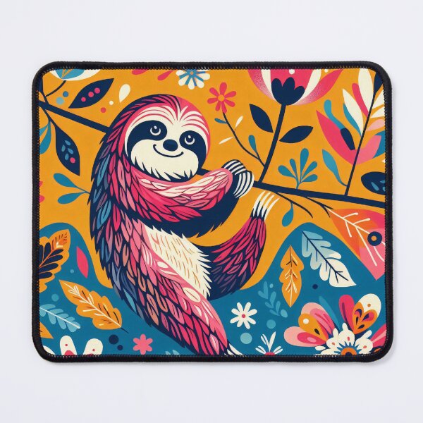 Item preview, Scandinavian Folk Art cute pretty happy Sloth just hanging out by heidiannemorris designed and sold by FOLK ART FUSION by heidiannemorris.