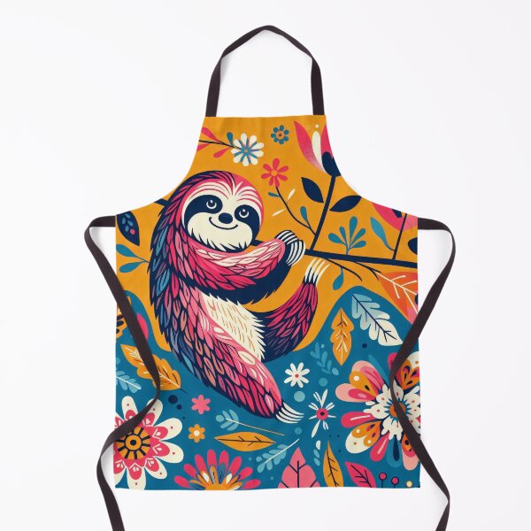 Item preview, Scandinavian Folk Art cute pretty happy Sloth just hanging out by heidiannemorris designed and sold by FOLK ART FUSION by heidiannemorris.