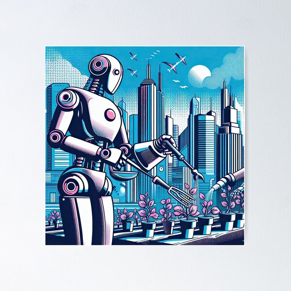 Item preview, Robot Gardening Pop Art Style designed and sold by artofuniverse.