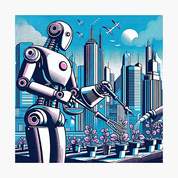 Item preview, Robot Gardening Pop Art Style designed and sold by artofuniverse.