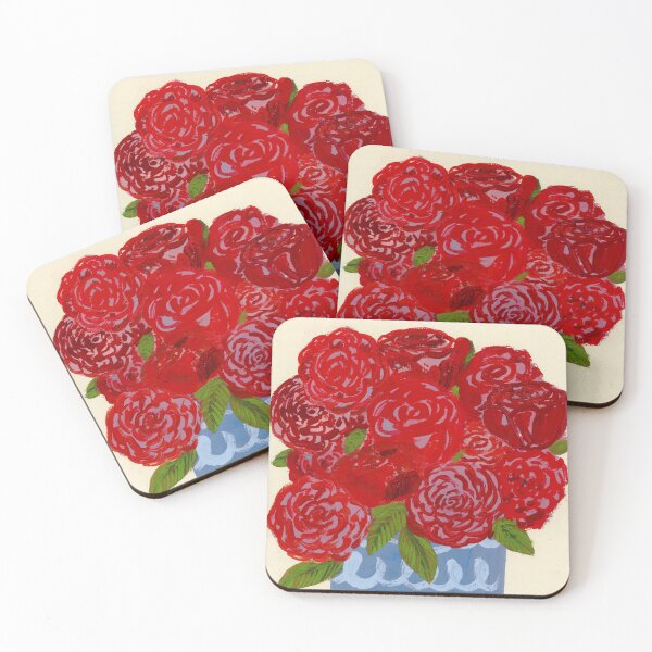 Item preview, Vibrant Red Roses in Blue Vase Art Print | Hand-Painted Floral Artwork by Jemma Jamie Skidmore designed and sold by Jemma Jamie Skidmore.