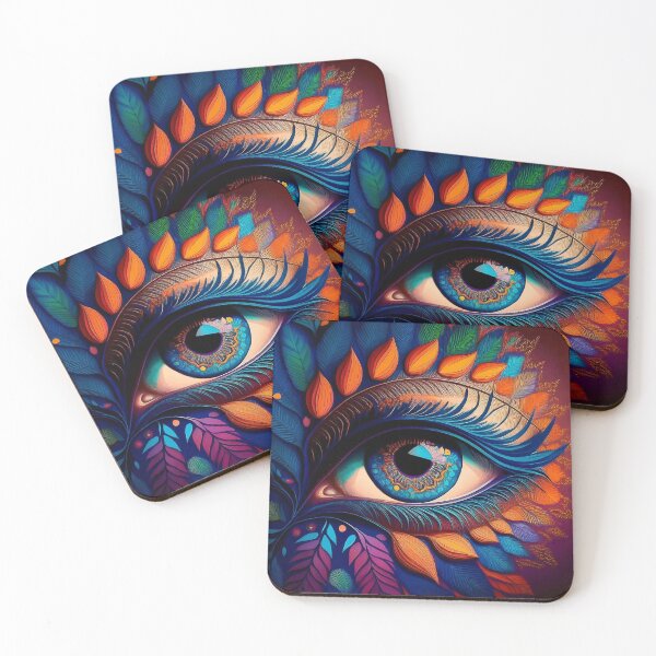 Item preview, Open eye staring into your soul colorful feathers and floral square designed and sold by WitchDesign.