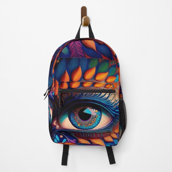 Item preview, Open eye staring into your soul colorful feathers and floral square designed and sold by WitchDesign.