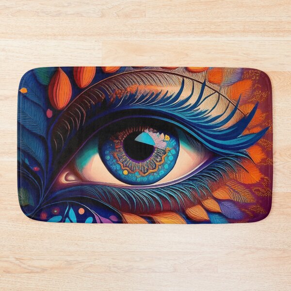 Item preview, Open eye staring into your soul colorful feathers and floral square designed and sold by WitchDesign.
