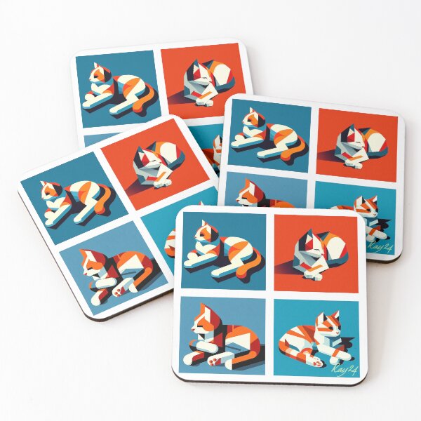 Item preview, Vibrant Geometric Cats: Modern Art Quartet designed and sold by ukrayuk.