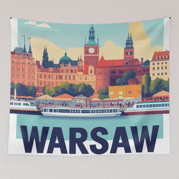 Item preview, Warsaw Cityscape Art  – Vintage Travel Art designed and sold by nomiraclehere.