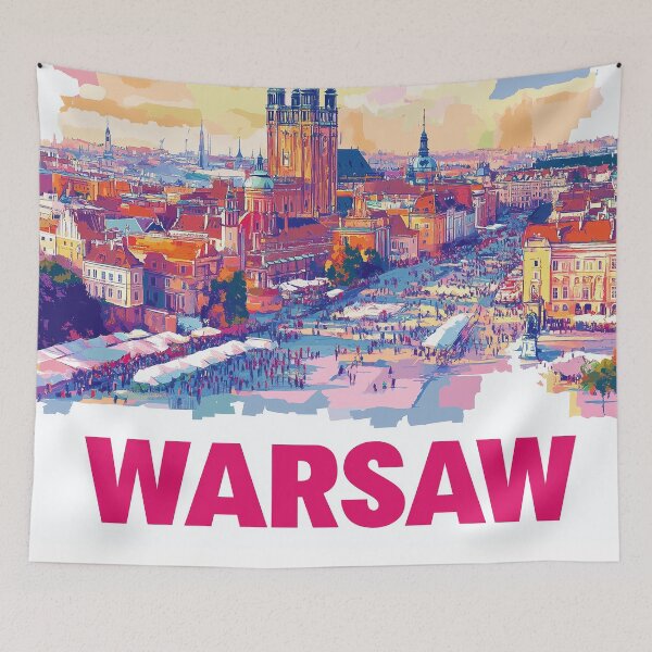 Item preview, Warsaw Cityscape Art  – Vintage Travel Art designed and sold by nomiraclehere.