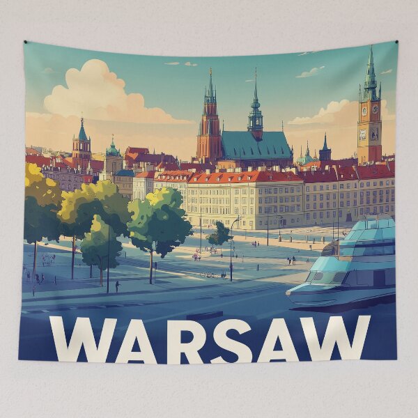 Item preview, Warsaw Cityscape Art  – Vintage Travel Art designed and sold by nomiraclehere.