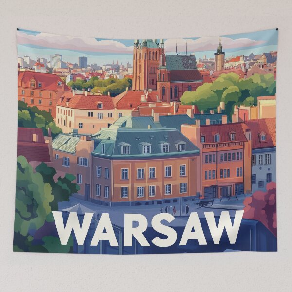 Item preview, Warsaw Cityscape Art  – Vintage Travel Art designed and sold by nomiraclehere.