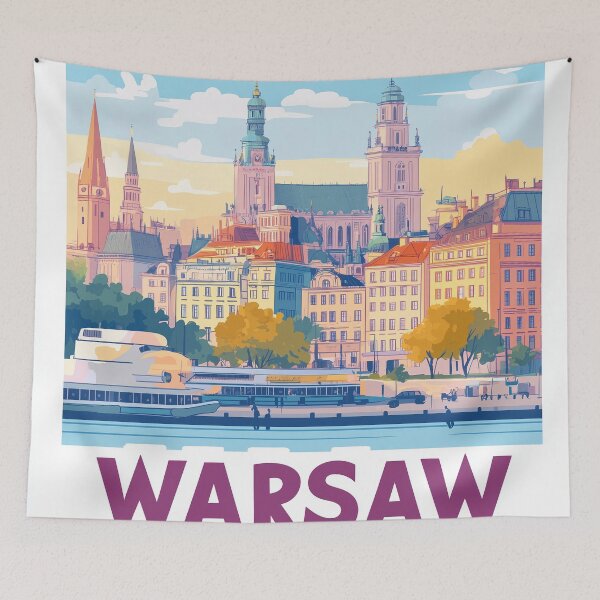 Item preview, Warsaw Cityscape Art  – Vintage Travel Art designed and sold by nomiraclehere.