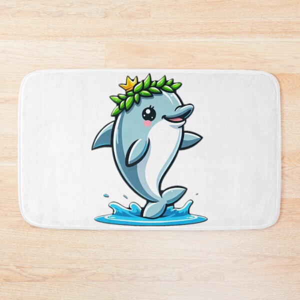 Item preview, Playful Dolphin A dolphin jumping out of the water with a cheerful expression wearing a crown of seaweed designed and sold by Bored Elon.