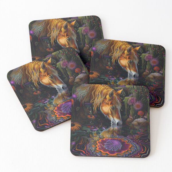 Item preview, Mystical Reflections: Psychedelic Horse Drinking Water Artwork designed and sold by Mystikos Art.