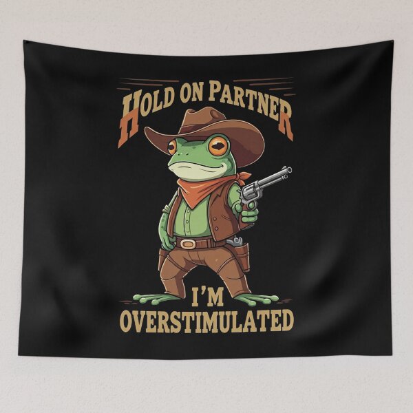 Item preview, Hold On Partner I'm Overstimulated Cowboy Frog Vintage  designed and sold by studiopekepeke.