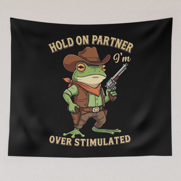 Item preview,  Hold On Partner I'm Overstimulated Cowboy Frog Vintage  designed and sold by studiopekepeke.