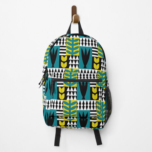 Item preview, Geometric Botanical Pattern 1 Blue Mustard Yellow Black And White designed and sold by QuestingPixel.