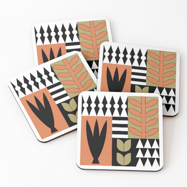 Item preview, Geometric Botanical Pattern 1 Coral Taupe Black And White designed and sold by QuestingPixel.
