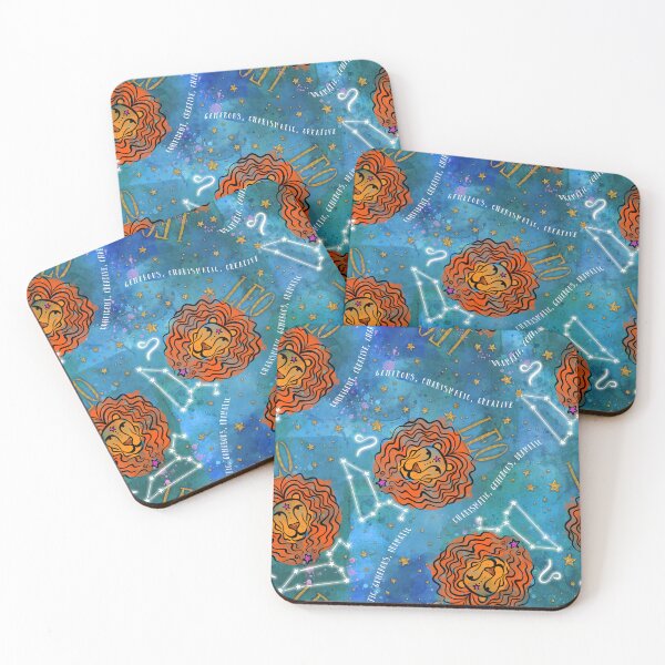 Item preview, Leo: July 23 - August 22. Leo Zodiac non directional print in alcohol ink and watercolor with simulated gold glitter accents. designed and sold by KariSmithDes.