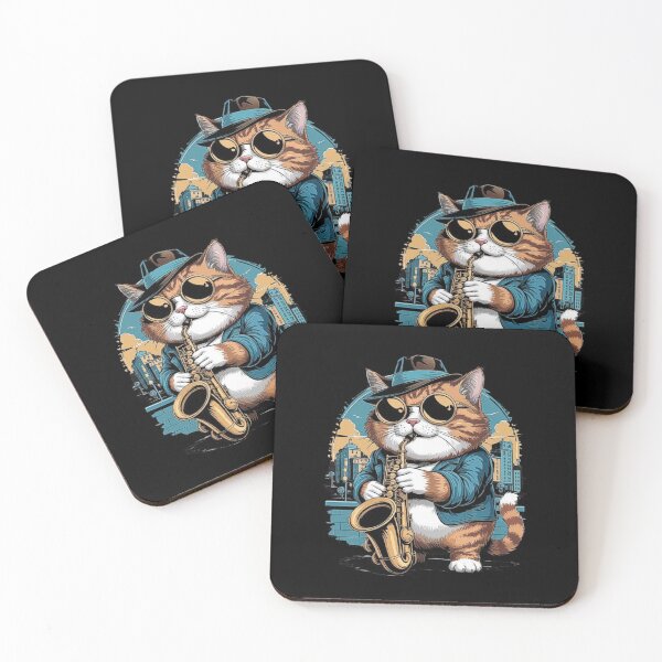 Item preview, Cool Jazz Cat in the City: Vintage Cat Art with Saxophone designed and sold by love3617.
