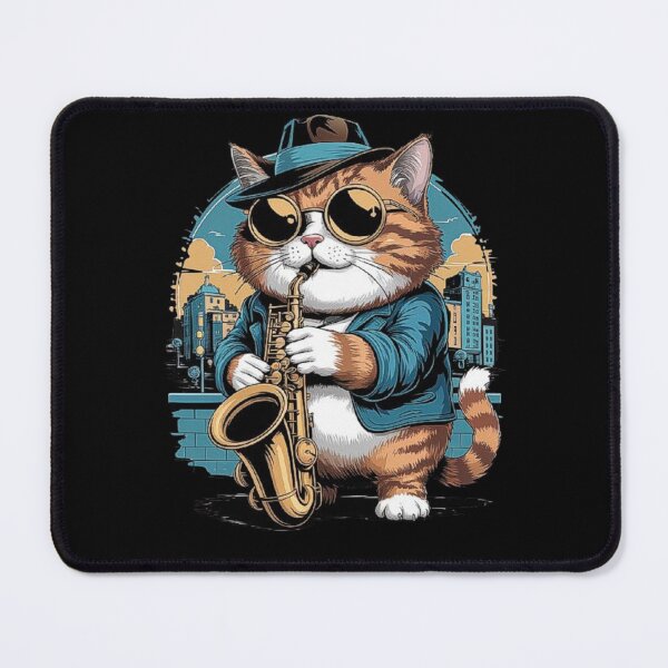 Item preview, Cool Jazz Cat in the City: Vintage Cat Art with Saxophone designed and sold by love3617.
