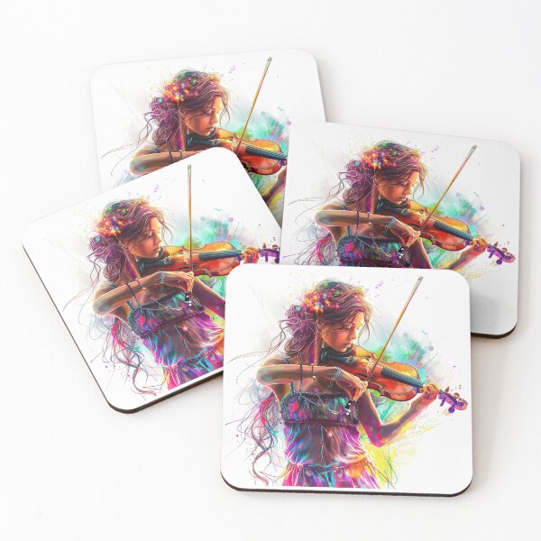 Item preview, Bright Colorful Girl Violin Player Painting Romantic Art Abstract Musician Artwork Abstract Musician Paintings designed and sold by fansyartdesign.