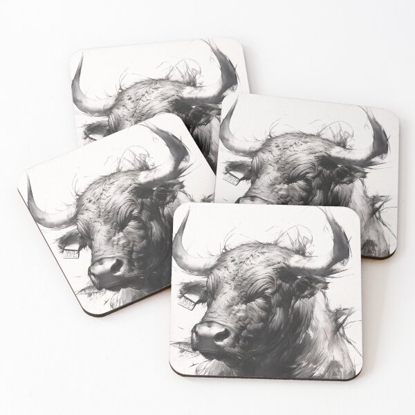 Item preview,  Black and white ox pencil drawing designed and sold by Pencil-Art.