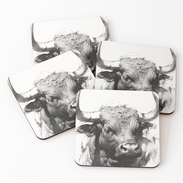 Item preview, Black and white ox pencil drawing designed and sold by Pencil-Art.