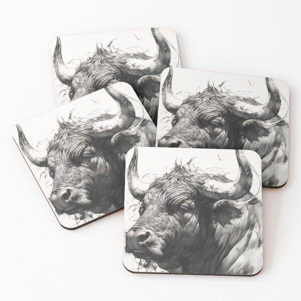 Item preview, Black and white ox pencil drawing designed and sold by Pencil-Art.