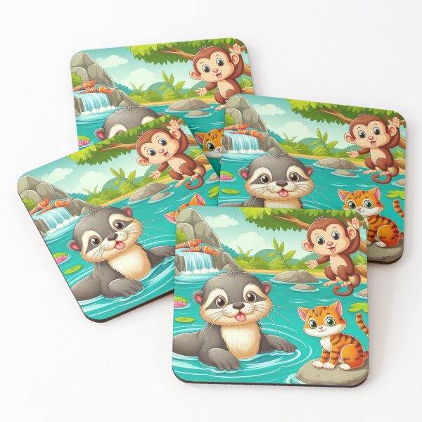 Item preview, Cute cartoon drawing of monkey, otter, and cat designed and sold by PureBliss123451.