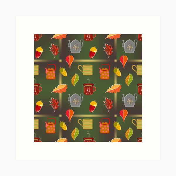 Item preview,  Cozy Autumn Beverages and Fall Foliage Pattern designed and sold by Ihor Ivanov.