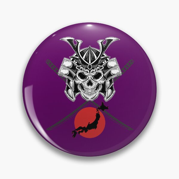 Item preview, Samurai skull black and white with two katanas and japan sun and map designed and sold by ZaniokoDesign.