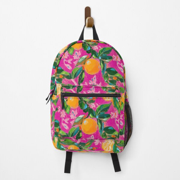 Item preview, Preppy oranges and leaves on hot pink oil painting designed and sold by SophieClimaArt.