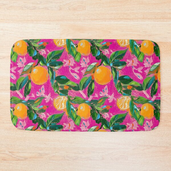 Item preview, Naranjas y hojas de estilo preppy sobre pintura al óleo de color rosa intenso designed and sold by SophieClimaArt.