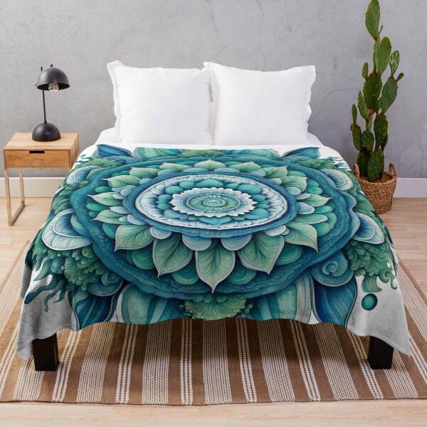 Item preview, Vibrant Blue and Green Energy Floral Mandala designed and sold by MandalasShops.