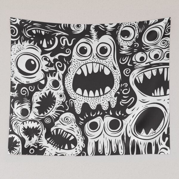 Item preview, A seamless pattern of cartoon monsters with exaggerated expressions serialism Design.  designed and sold by HEMRO.